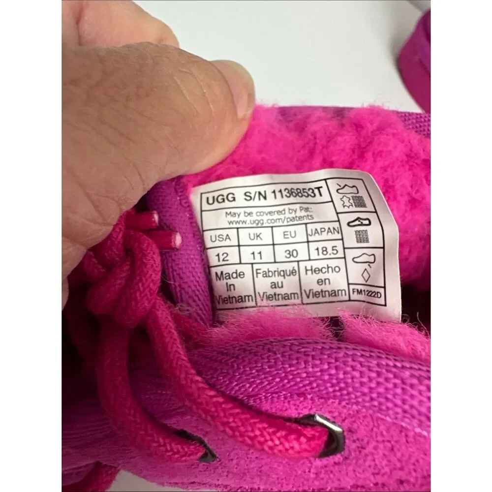 Ugg Australia Kids Hot Pink Neumel II Side Zipper Lace Up Booties Size 12